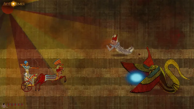 Ägyptisches Papyrus-Kapitel mit Streitwagen und Gottheiten